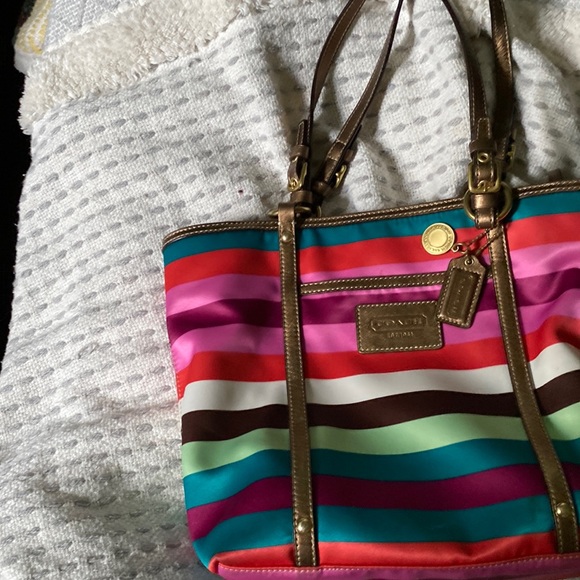 Coach satchel satin stripes beautiful colors zipped clousure - Picture 7 of 7